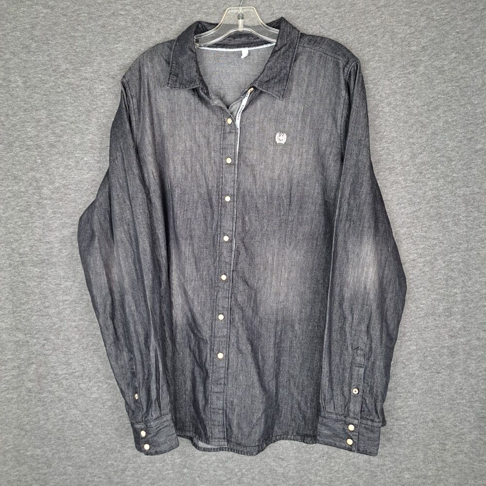 Cinch Shirt Mens XXL 48"  Pearl Snap Gray Black Washed Western Chest Chambray